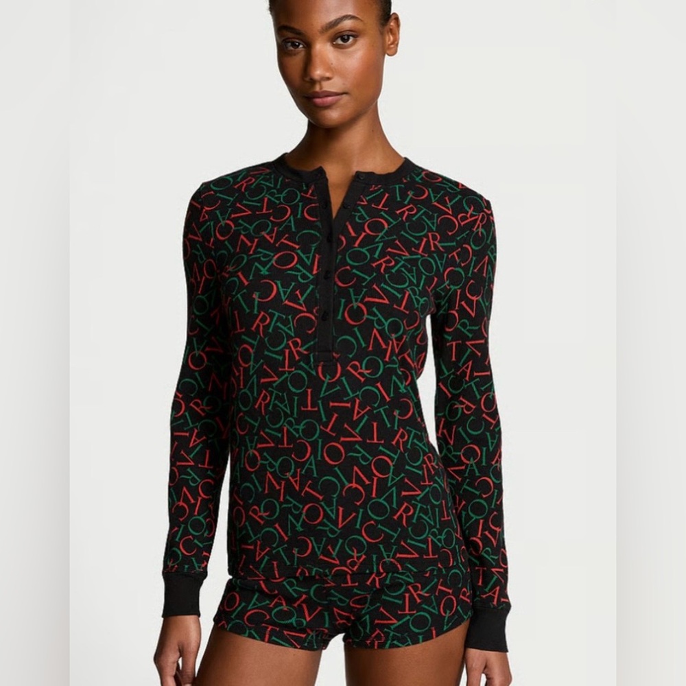 ❤️ NWT-VICTORIA'S SECRET ❤️ Cotton black, red, green Knit Short Pajama Set XXL